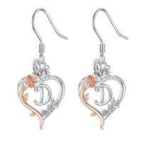 TOUPOP Sterling Silver Rose Heart Butterfly Initial D Letter Drop Dangle Earrings-undefined