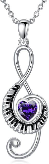 wholesale Sterling Silver Birthstone Music Necklace Piano Note Treble Clef Pendant-09-September