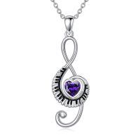 wholesale 925 Sterling Silver Music Note Heart Pendant Necklace-09-September