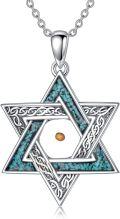wholesale 925 Sterling Silver Turquoise Star of David Pendant with Yellow Stone and Chain for Women-0-0
