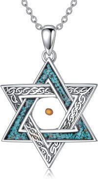 wholesale 925 Sterling Silver Turquoise Star of David Pendant with Yellow Stone and Chain for Women-Mustard Seed-Star of David