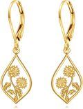 wholesale 10K Gold Sunflower Drop Leverback Earrings - Fine for Her-0-0
