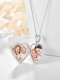 wholesale 925 Sterling Silver Heart-Shaped Blue Enamel Floral Pendant with Photos and Forget Me Not Inscription - Memory Lockets for Women-0-1