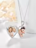 wholesale 925 Sterling Silver Heart-Shaped Blue Enamel Floral Pendant with Photos and Forget Me Not Inscription - Memory Lockets for Women-0-1
