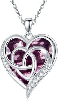 wholesale TOUPOP Birthstone Gift For Women Heart Celtic Necklace 925 Silver Heart Knot Jewellery Gift For Wife Sister Girlfriend Graduation Gifts Valentine's Christmas Gift -undefined