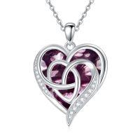 TOUPOP 925 Silver Birthstone Celtic Heart Knot Necklace Gift For Women-undefined
