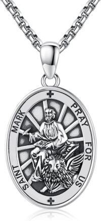 wholesale 925 Sterling Silver St Mark the Evangelist Medal Prayer for Us Pendant Necklace-35a-St Mark-35a-St Mark