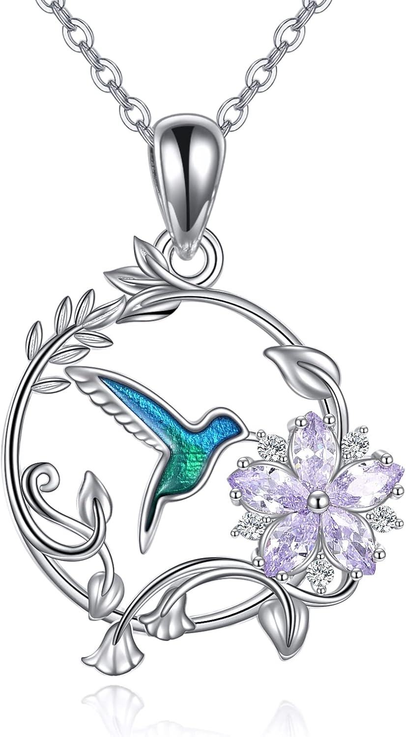 Sterling Silver Butterfly Wolf Moth Raven Dragonfly Owl Hummingbird Pendant Necklace-Hummingbird