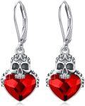 wholesale 925 Sterling Silver Red Heart Crystal Skull Drop Earrings Gothic s for Women-0-0