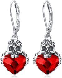 wholesale 925 Sterling Silver Red Heart Crystal Skull Drop Earrings Gothic s for Women-Skull Earrings - Red Crystal