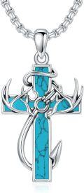 wholesale Sterling Silver Deer Antler Cross Necklace for Men Hunting Jewelry Gift-0-4