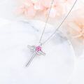 wholesale 925 Sterling Silver Pink Cherry Blossom Birth Month Flower Cross Pendant Necklace for Women Girls Gifts-0-5