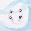 wholesale 925 Sterling Silver Black Enamel Dog Paw Print Climber Stud Earrings Wholesale for Women-0-2
