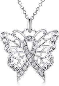 wholesale  Silver Stone Cancer Survivor Necklace Women s Awareness Gift -01-Butterfly-white-01-Butterfly-white