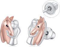 wholesale 925 Sterling Silver Rose Gold Plated Horse Head Stud Earrings Hypoallergenic Gift for Women-rose gold