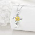 wholesale 925 Sterling Silver Sunflower Cross Pendant Necklace with Chain for Women-0-3