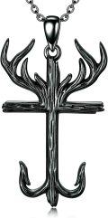 wholesale Sterling Silver Deer Antler Men s Cross Fish Hook Necklace-0-4
