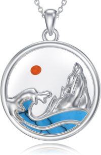wholesale 925 Sterling Silver Turquoise Mountain Wave Faith Pendant Necklace - Move Mountains Gift for Women-2-Ocean Waves