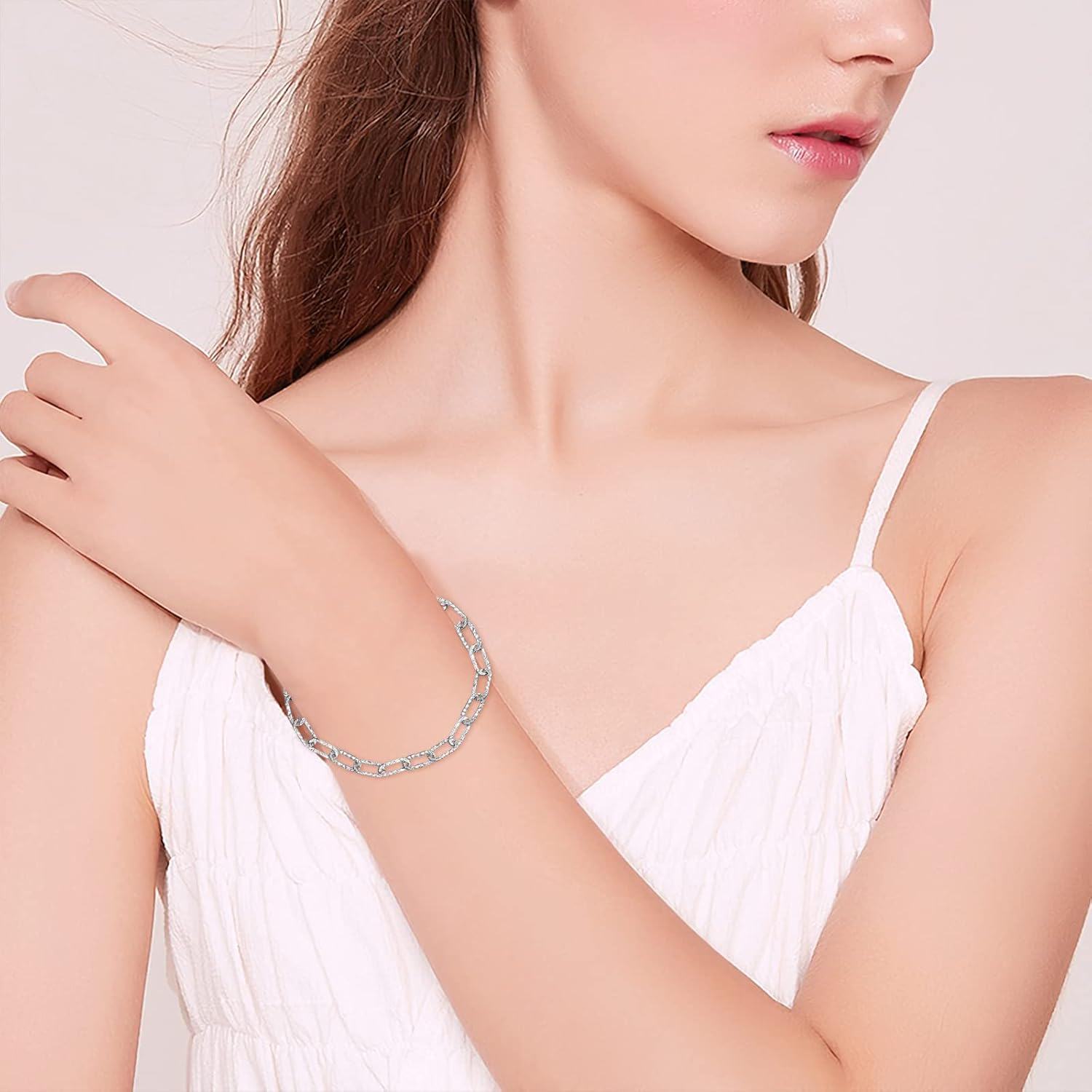 925 Sterling Silver Link Chain Bracelet with Lobster Claw Closure - Made in Italy-0-4