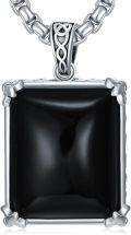 wholesale 925 Sterling Silver  Mens Square Black Onyx Pendant Chain Necklace 24+2-0-0