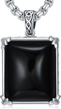 wholesale 925 Sterling Silver  Mens Square Black Onyx Pendant Chain Necklace 24+2-Style B01