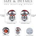 wholesale 925 Sterling Silver Santa Claus Skull Stud Earrings with Red and Green Stones - Gothic Punk Style Gift for Women Men-0-4
