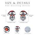 wholesale 925 Sterling Silver Santa Claus Skull Stud Earrings with Red and Green Stones - Gothic Punk Style Gift for Women Men-0-4