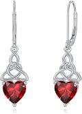 wholesale 925 Sterling Silver Heart Birthstone Celtic Knot Dangle Leverback Earrings-0-0