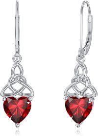wholesale 925 Sterling Silver Heart Birthstone Celtic Knot Dangle Leverback Earrings-01-January