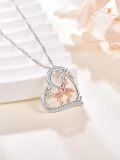 wholesale 925 Sterling Silver Pink Flamingo Heart Pendant Necklace Animal s for Women Birthday Valentine's Day-0-1
