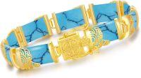 wholesale 18kt Gold Plated Sterling Silver Jade Bracelet for Women Fine Jewelry Gift-7.5 Inches A8-Turquoise-Gold