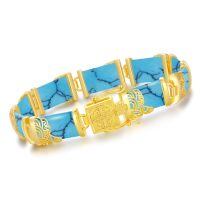 wholesale 925 Sterling Silver Green Jade Link Bracelet Wholesale With Intricate Clasp Design-7.5 Inches A8-Turquoise-Gold