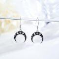wholesale 925 Sterling Silver Black Enamel Crescent Moon Phase Drop Earrings-0-2