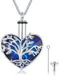 wholesale 925 Sterling Silver Heart Shaped Blue Crystal Tree of Life Pendant Keepsake Urn Necklace for Ashes-0-0