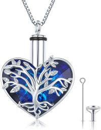 wholesale 925 Sterling Silver Heart Shaped Blue Crystal Tree of Life Pendant Keepsake Urn Necklace for Ashes-Tree of Life