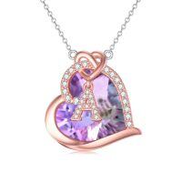 TOUPOP Sterling Silver Crystal Letter A Opal Flower Necklace For Women-undefined