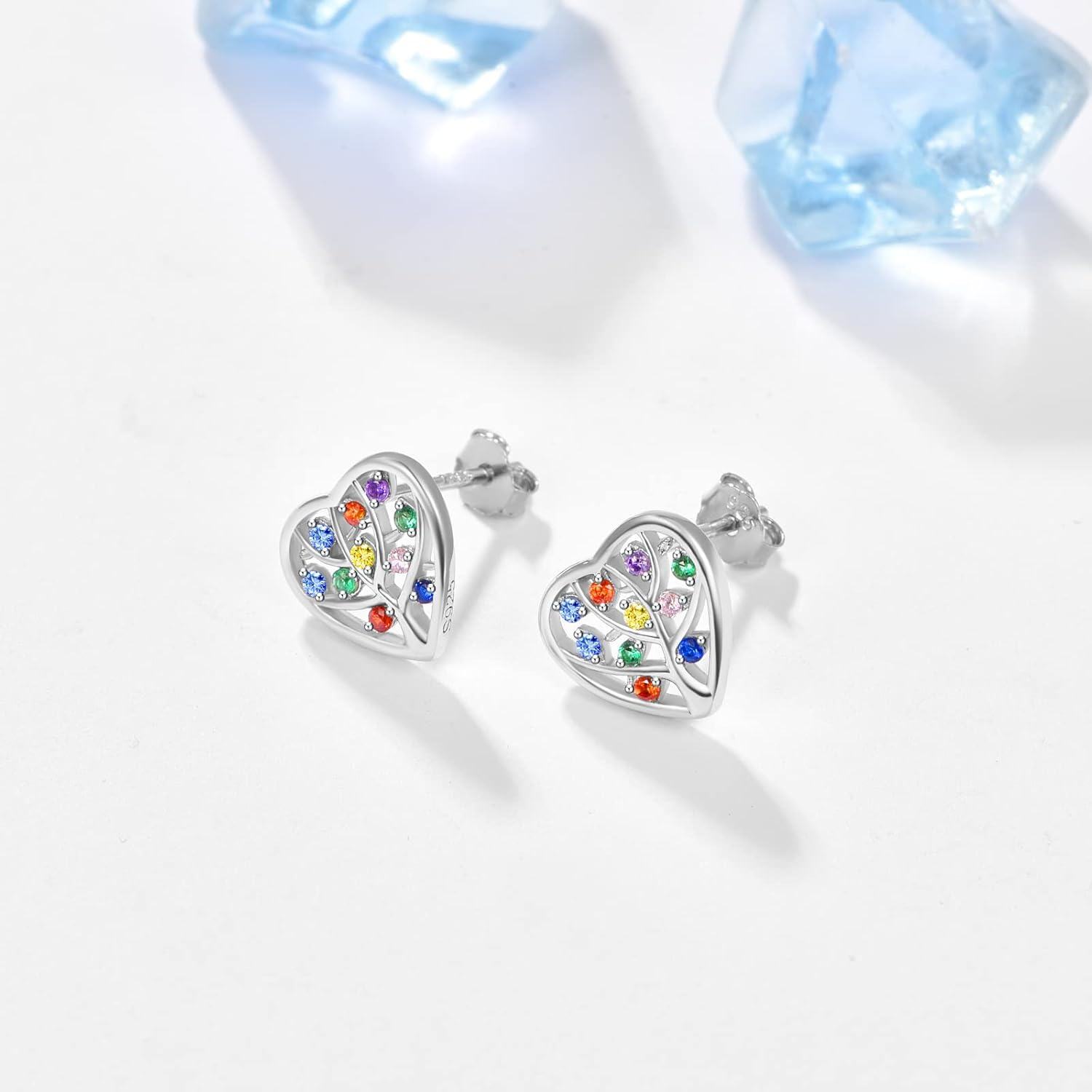 Sterling Silver Cubic Zirconia Tree of Life Stud Earrings for Women-0-3