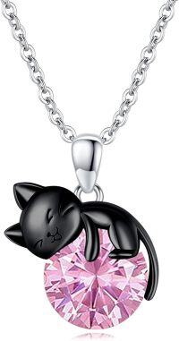 wholesale 14K Gold Pink Crystal Black Cat Pendant Necklace for Women Cats Lover-B-Black Cat 10