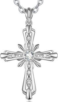 wholesale 925 Sterling Silver Cubic Zirconia Accent Religious Cross Pendant Necklaces for Women  Ideas-Silver Star Cross