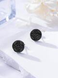 wholesale 925 Sterling Silver Round Black Onyx Celtic Knot Stud Earrings for Men Women Punk Gothic Jewelry 48x36mm-0-3
