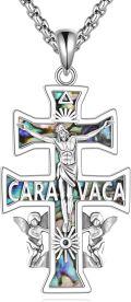 wholesale 925 Sterling Silver Abalone Shell Caravaca Crucifix Pendant Necklace with Angels and Jesus Design-0-0