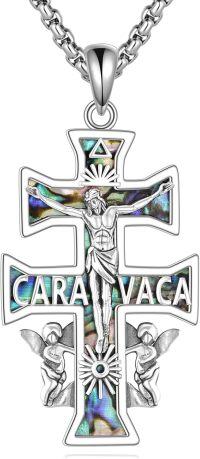 wholesale 925 Sterling Silver Abalone Shell Caravaca Crucifix Pendant Necklace with Angels and Jesus Design-Caravaca Double Cross