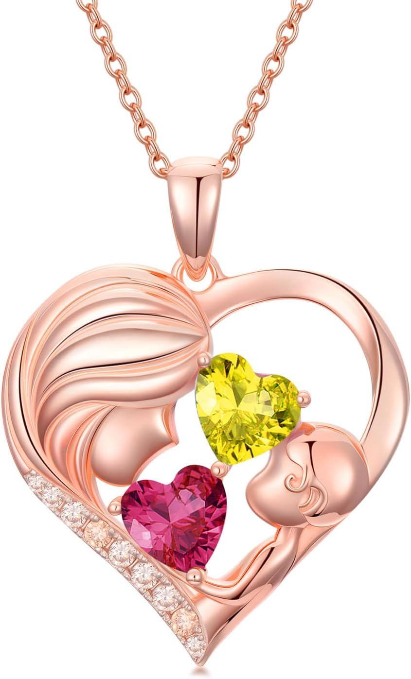  Metal Stone Heart Pendant Necklace Mother s Day Birthday Gift for Women -07-11-Jul-Nov Birthstone-07-11-Jul-Nov Birthstone