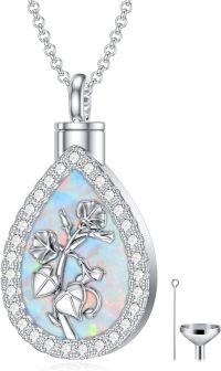 wholesale Sterling Silver Opal Birth Flower Urn Necklace for Ashes 12 Month Memorial Jewelry-09-September-Morning Glory+Text-09-September-Morning Glory