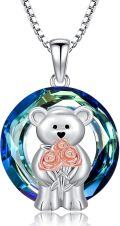 wholesale 925 Sterling Silver Bear with Roses Pendant Necklace-0-0