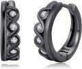 wholesale 925 Sterling Silver Black Viking Rune Huggie Hoop Earrings with Cubic Zirconia for Men & Women-0-0