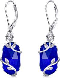 wholesale 925 Sterling Silver Blue Cat's Eye Stone Dangle Drop Earrings 925 Sterling Silver Fine s for Women Girls Wife Mom Daughter Sister Friend Lover Anniversary Birthday Christmas Holiday Present Ideas-Sapphire