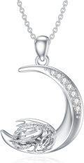 wholesale 925 Sterling Silver Lab-Grown Cubic Zirconia Dragon on Crescent Moon Charm Necklace-0-0