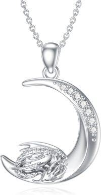 wholesale 925 Sterling Silver Lab-Grown Cubic Zirconia Dragon on Crescent Moon Charm Necklace-Dragon
