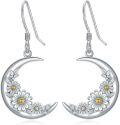 wholesale Daisy Earrings For Women 925 Sterling Silver Daisy Drop Dangle Earrings With Moon Flower Jewelry Birthday Chrismas Gifts For Women Daughter Friends Sister -0-0